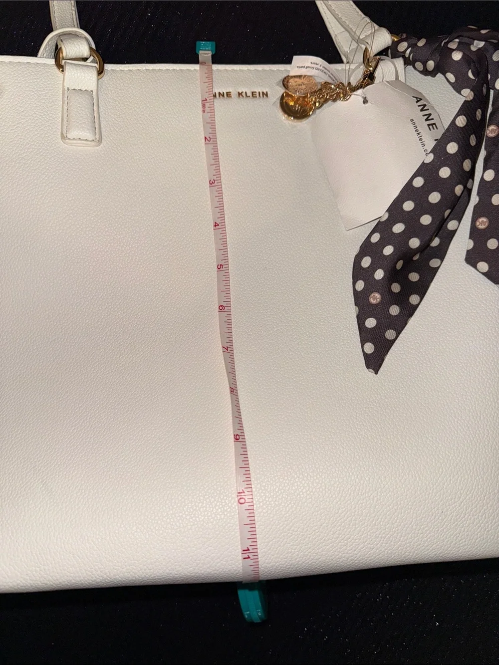 Anne Klein White Tote with Matching Pouch and Polka Dot Scarf
